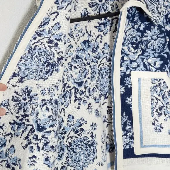 Handmade Cropped Zip Jacket Size L Floral Jacquard Statement Print - Picture 8 of 8